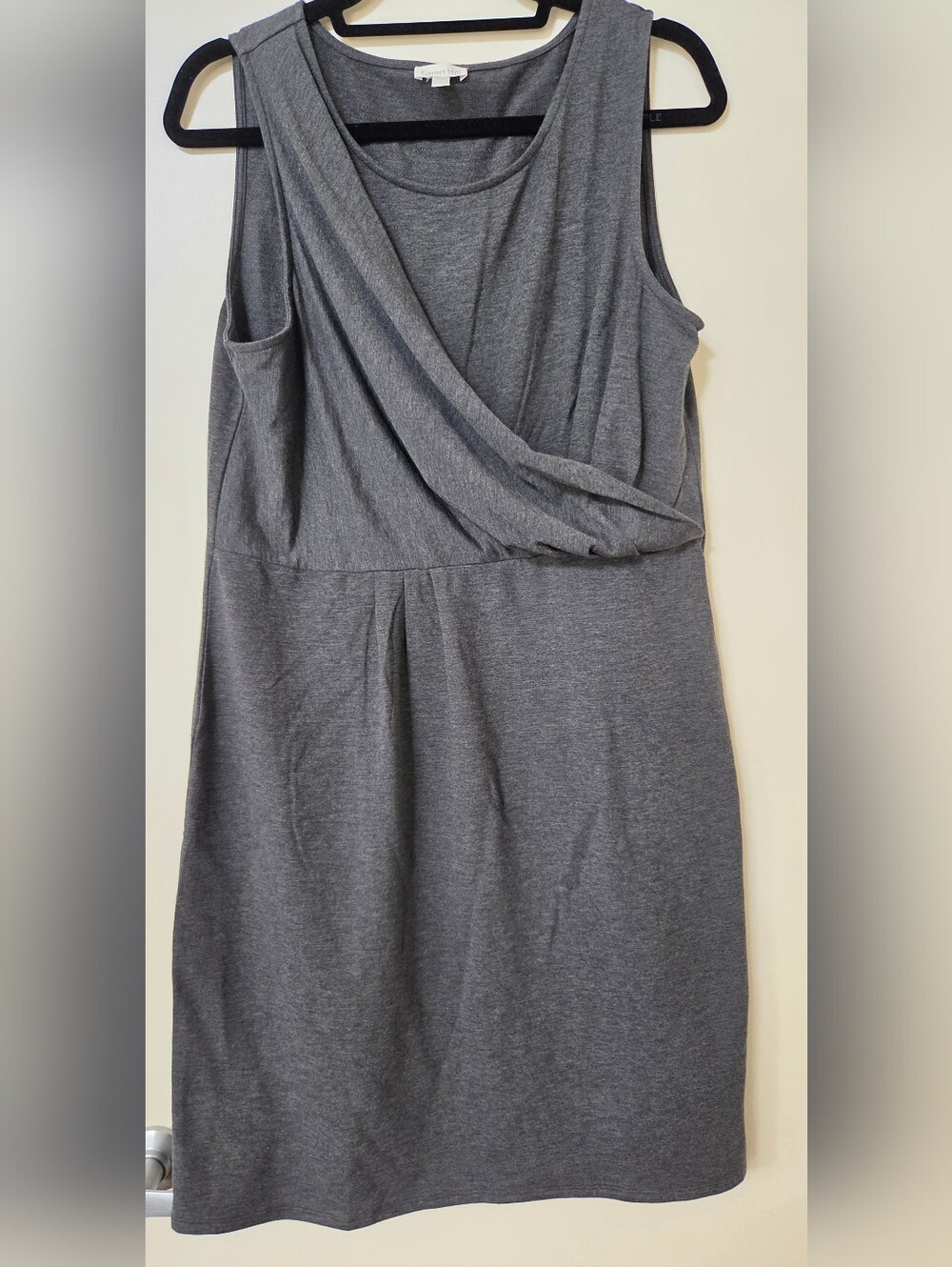 Garnet Hill Gray Sleeveless Cross Pleated Faux Wrap Knit Dress Size Large